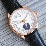 Rolex Geneve Cellini 50535 Moon Phase 39*11.8mm Rose Gold Bezel Mens Watch